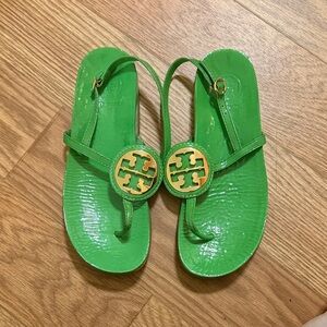 Tory Burch Vibrant Green Sandals with Gold Emblem